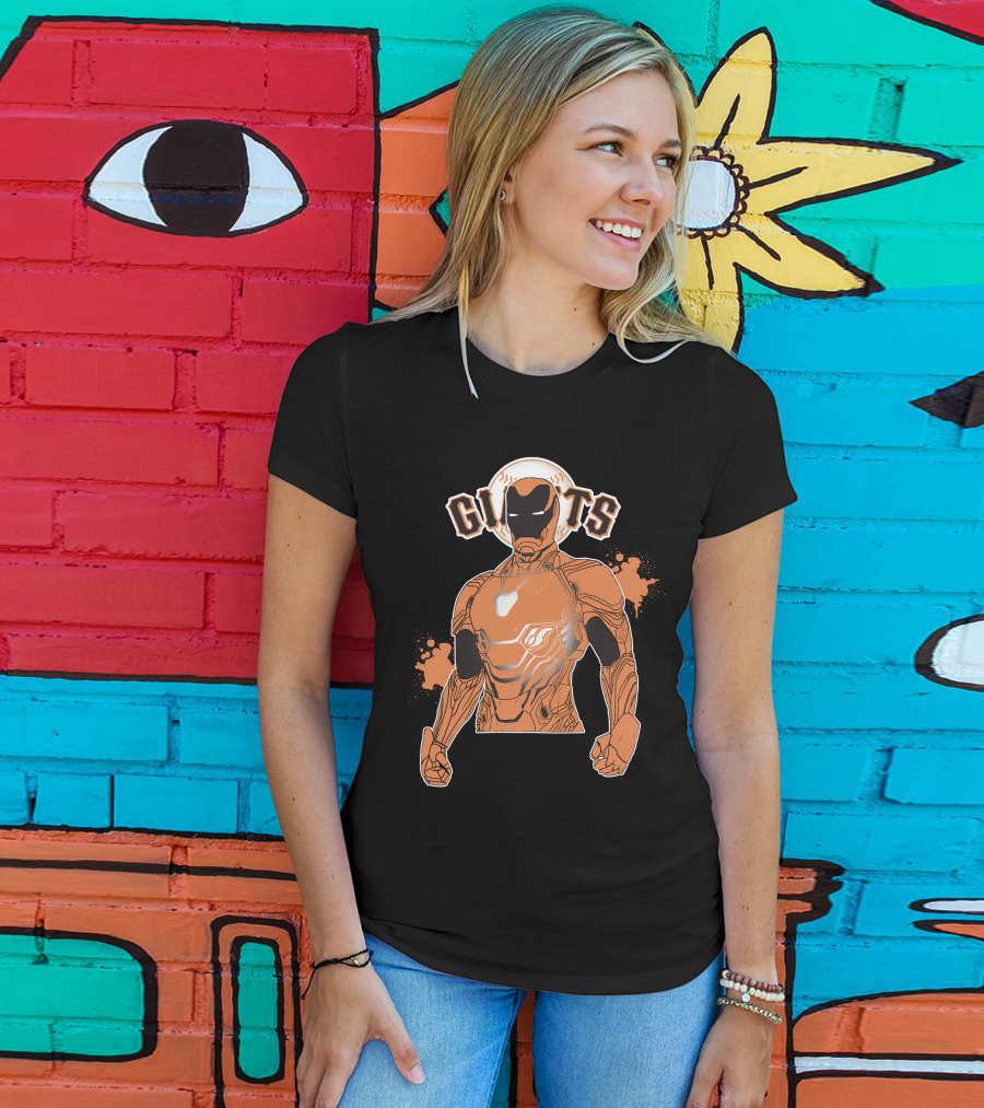 Iron Man Giants Mashup San Francisco Giants Orange And Black Superhero Crossover T-Shirt