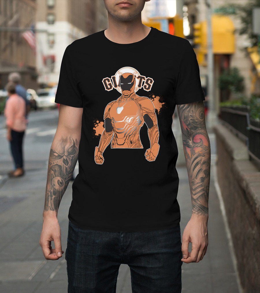 Iron Man Giants Mashup San Francisco Giants Orange And Black Superhero Crossover T-Shirt