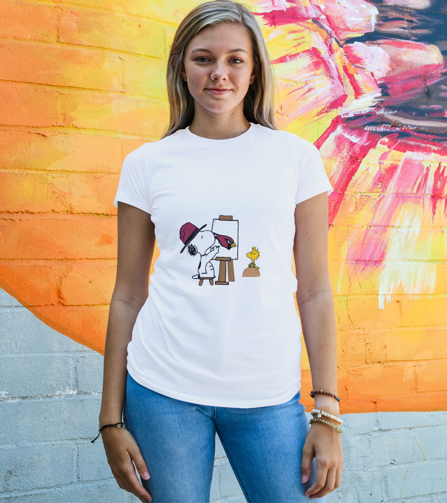 Cardinals Snoopy Painting With Woodstock T-Shirt