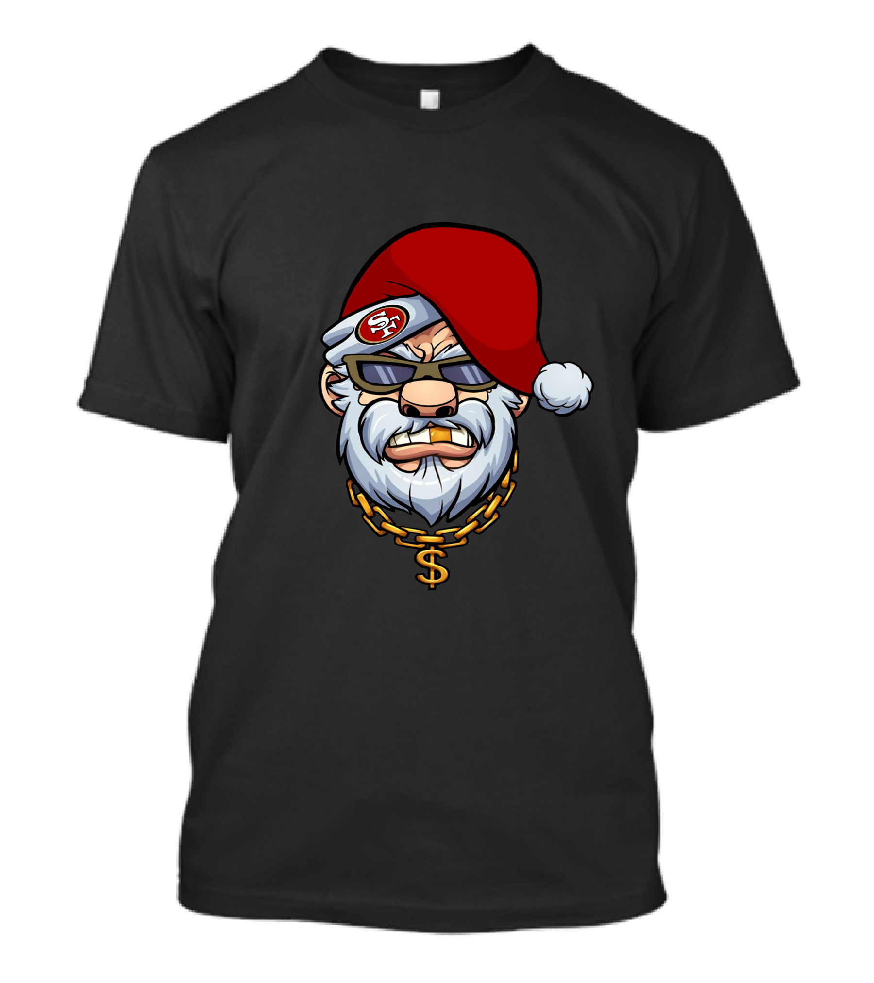 49ers Santa Swag With Sunglasses And Gold Chain T-Shirt