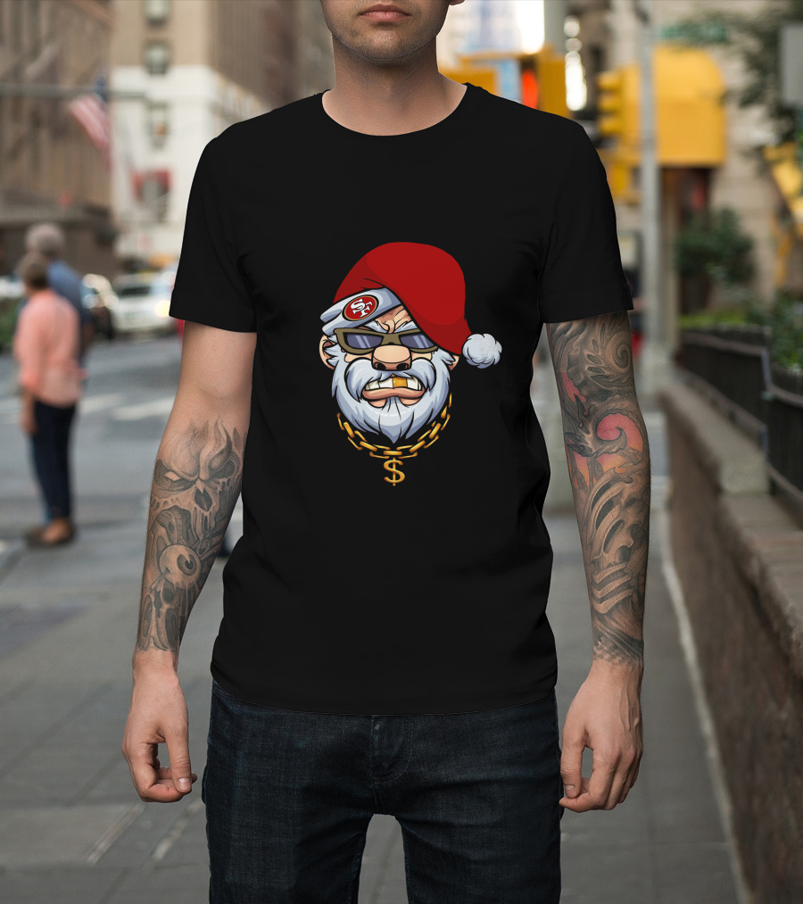 49ers Santa Swag With Sunglasses And Gold Chain T-Shirt