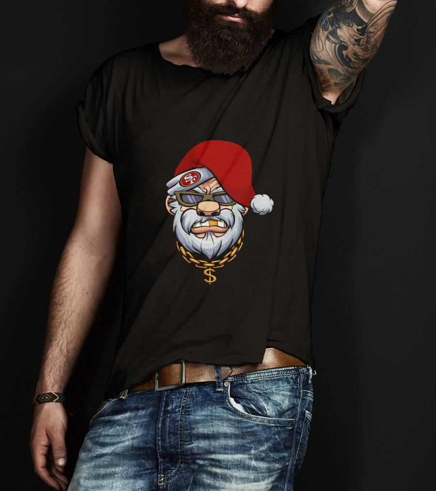 49ers Santa Swag With Sunglasses And Gold Chain T-Shirt