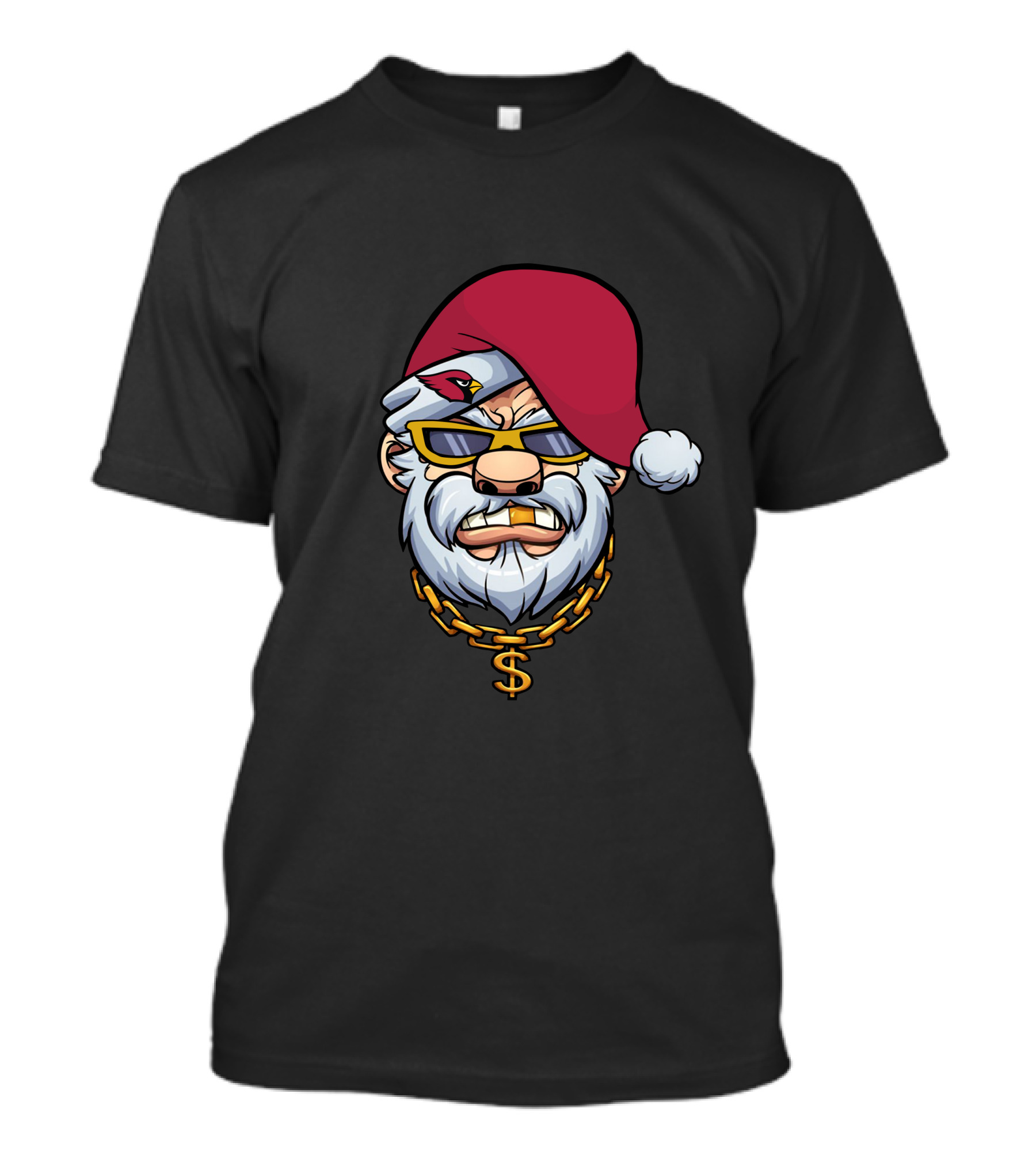 Cardinals Santa Gangster Christmas Gold Chain Sunglasses T-Shirt