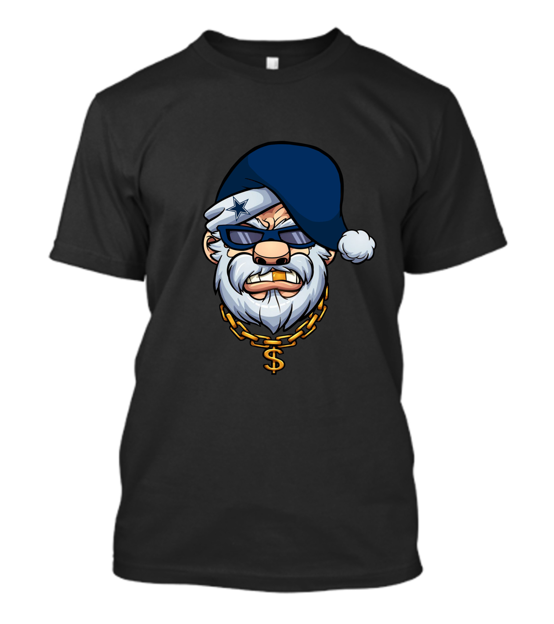 Cowboys Gangster Santa Blue Beanie Dollar Chain Sunglasses Star Patch T-Shirt