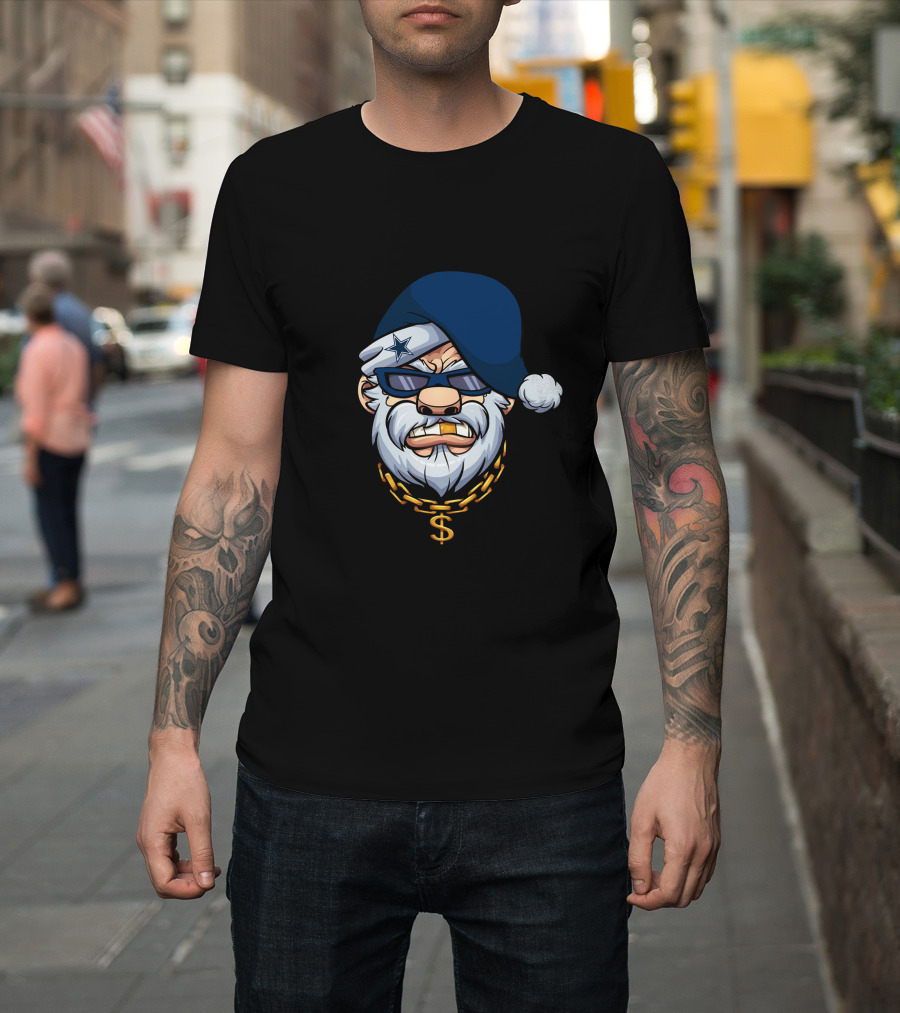 Cowboys Gangster Santa Blue Beanie Dollar Chain Sunglasses Star Patch T-Shirt