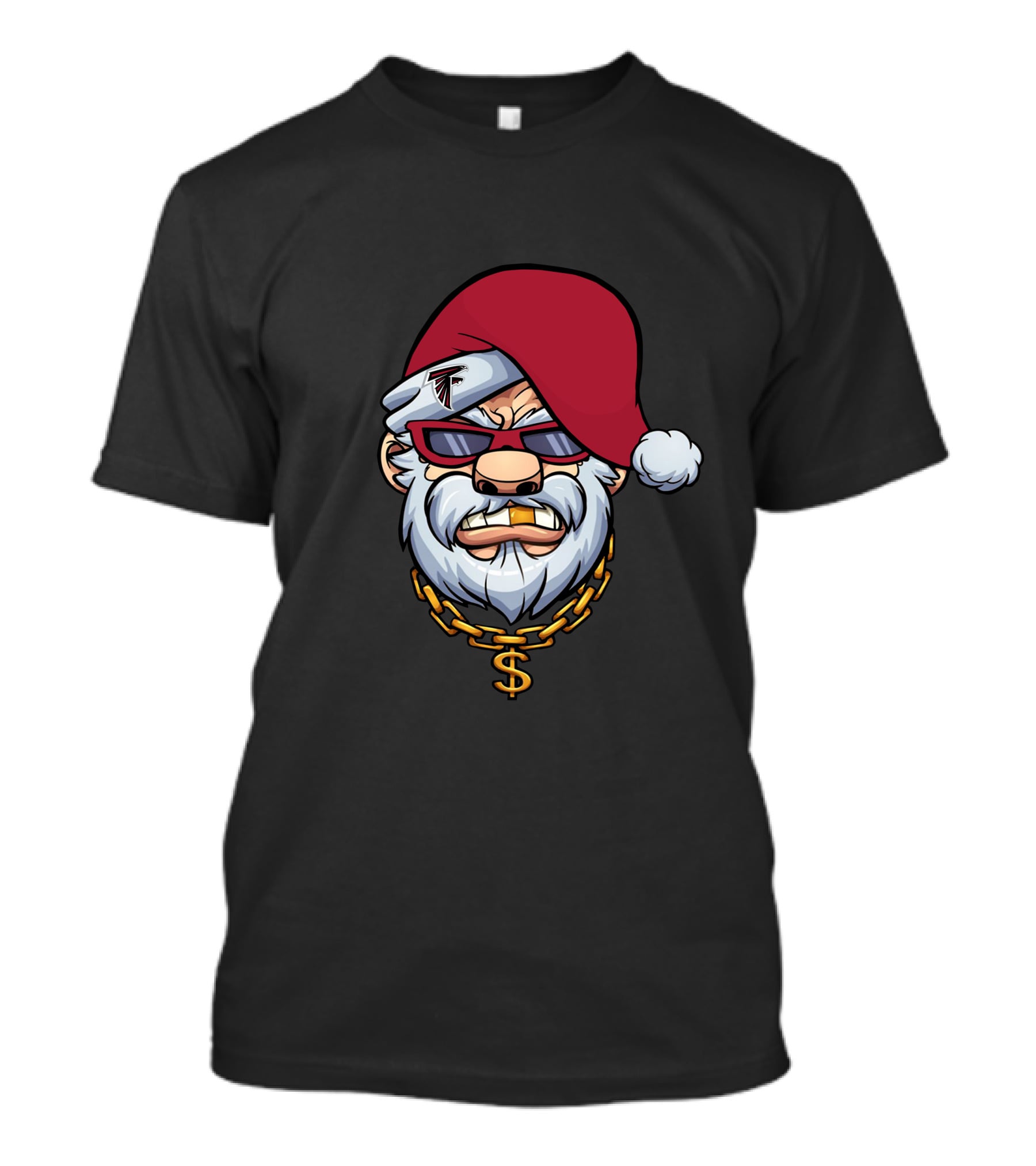 Falcons Gangster Santa Christmas Chain Dollar Sign Hat Sunglasses T-Shirt