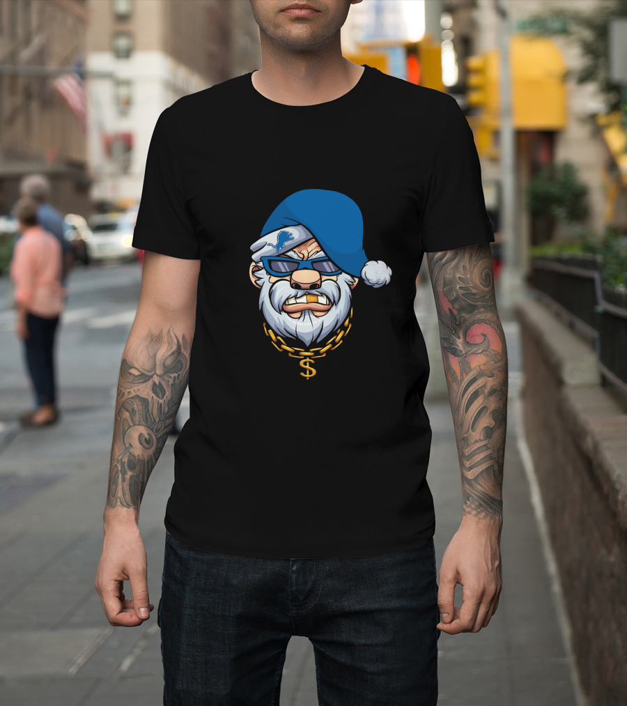 Lions Gangster Santa Detroit Football Dollar Chain T-Shirt