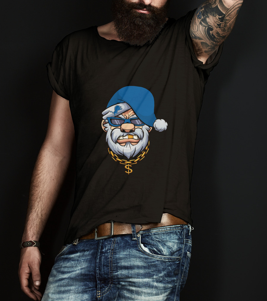 Lions Gangster Santa Detroit Football Dollar Chain T-Shirt