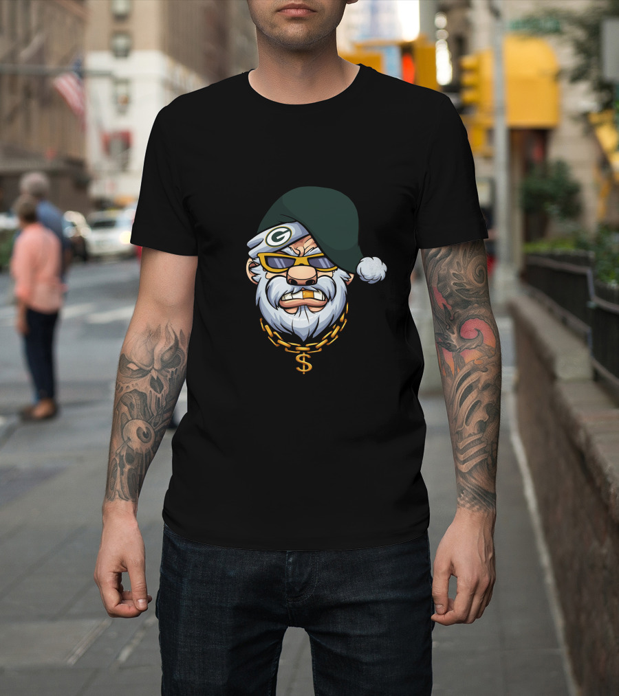 Packers Gangster Santa Holiday Style With Gold Chain And Sunglasses T-Shirt