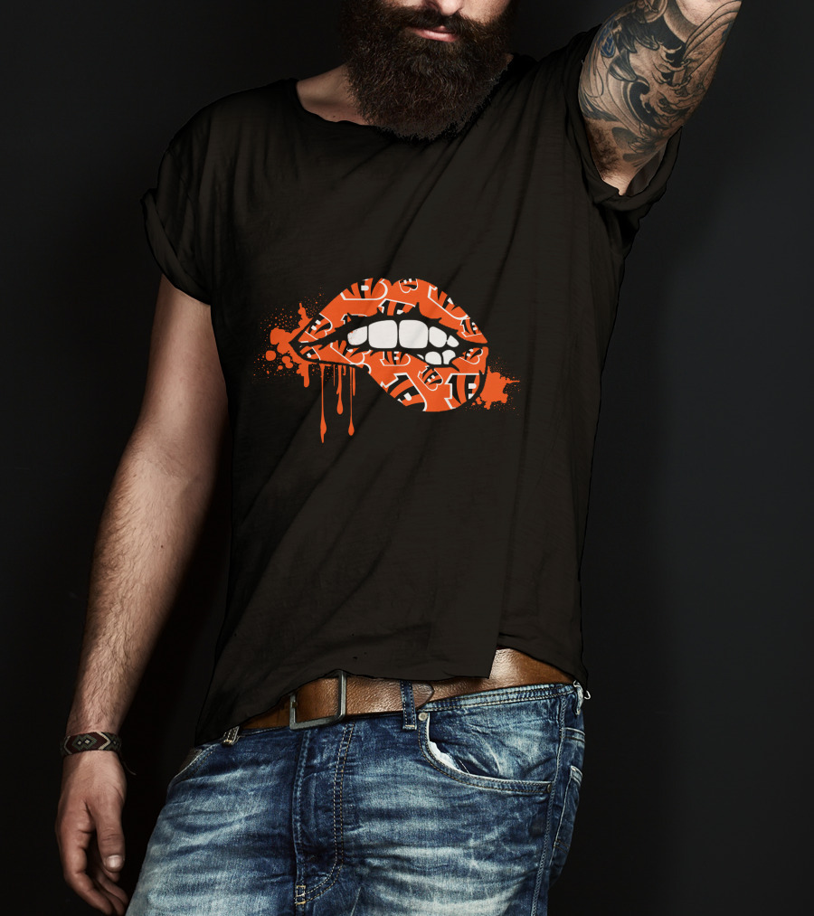 Dripping Lips Cincinnati Bengals Iconic Orange Pattern Bite T-Shirt
