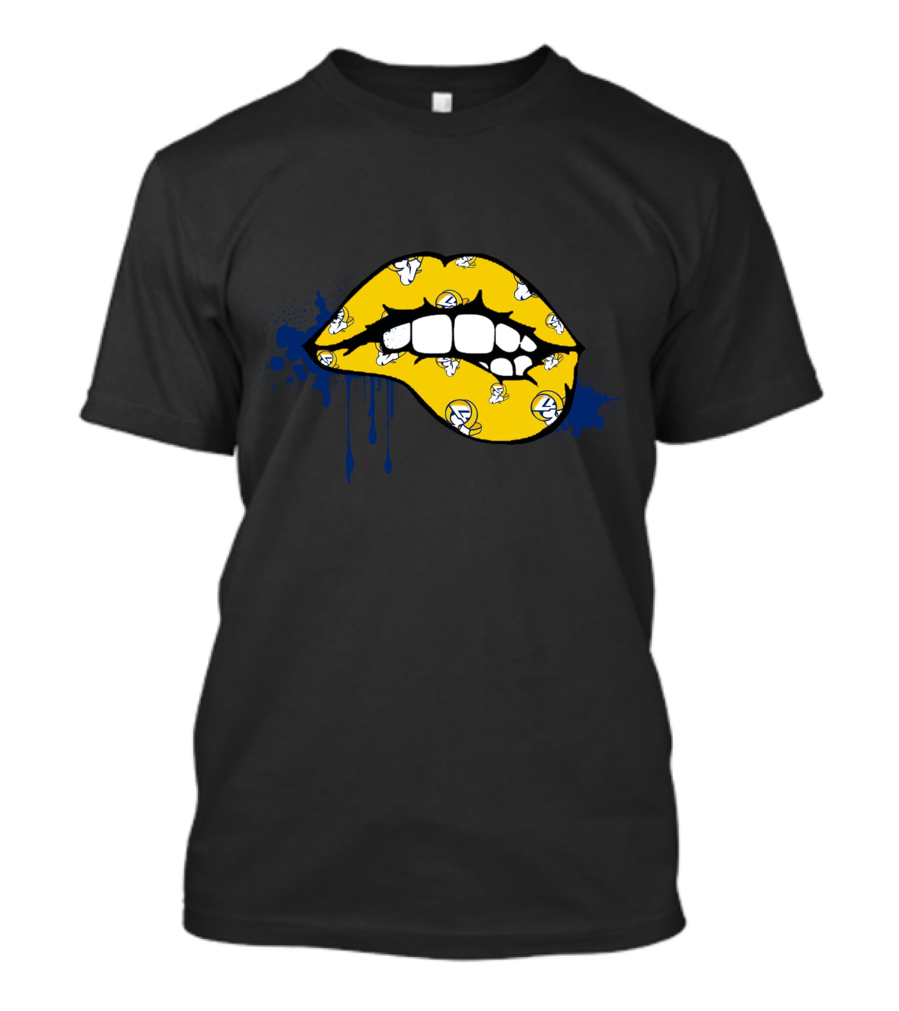 Dripping Lips Los Angeles Rams Yellow Blue Paint Splatter T-Shirt