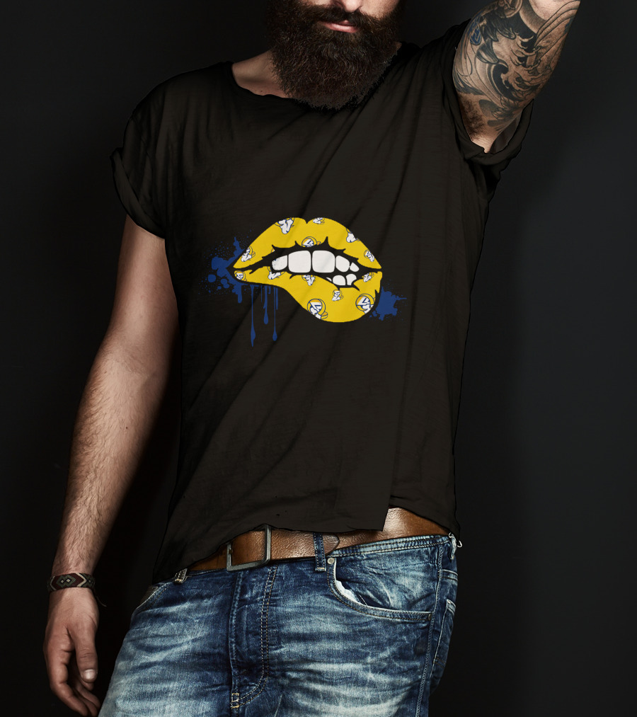 Dripping Lips Los Angeles Rams Yellow Blue Paint Splatter T-Shirt