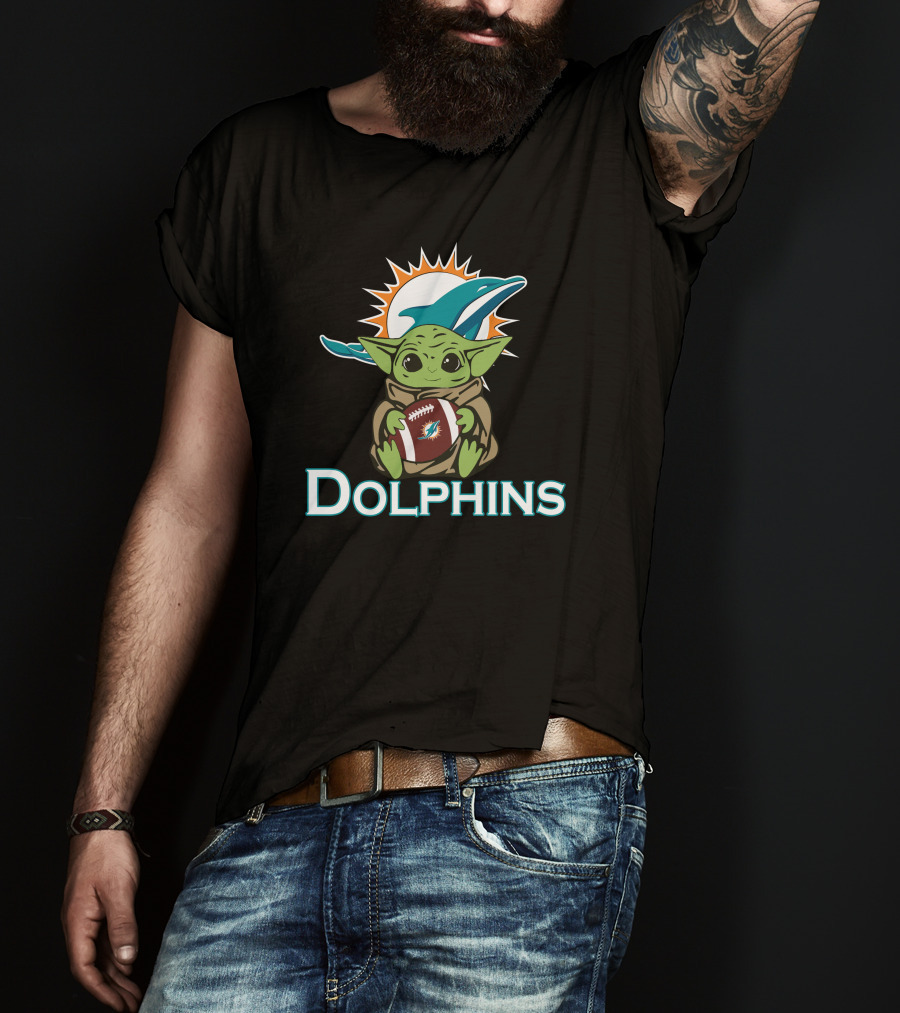 Dolphins Baby Yoda Star Wars Football Fusion T-Shirt
