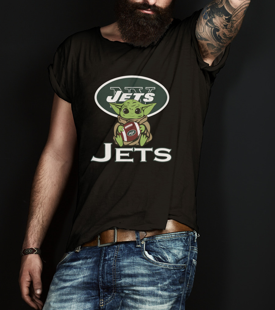 Jets Baby Yoda Star Wars Holding Football T-Shirt