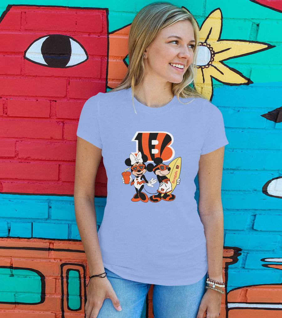 Bengals Mickey And Minnie Vacation Surfer Adventure T-Shirt
