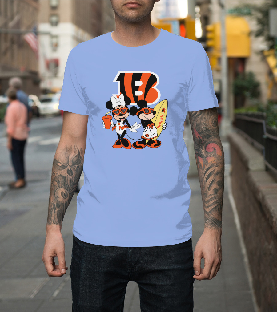 Bengals Mickey And Minnie Vacation Surfer Adventure T-Shirt