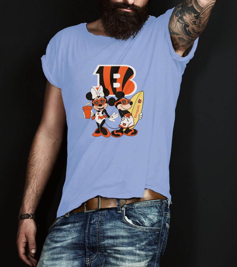 Bengals Mickey And Minnie Vacation Surfer Adventure T-Shirt