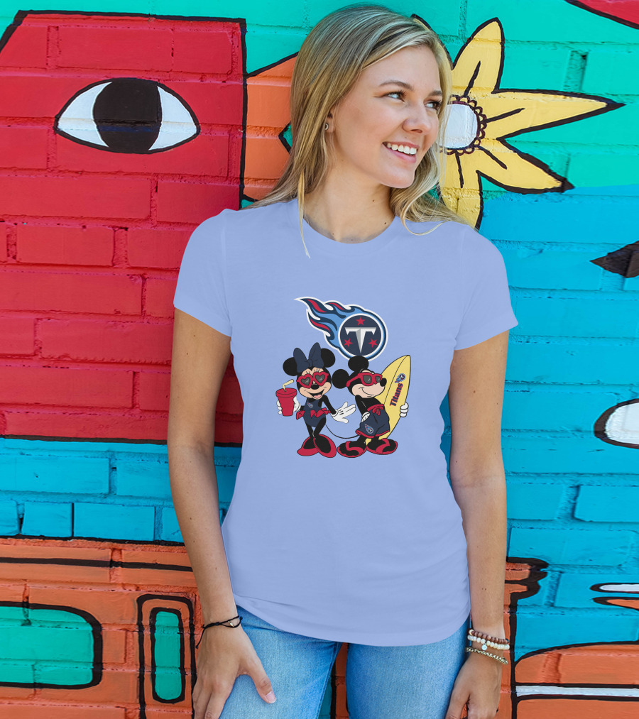 Titans Mickey Minnie Vacation With Tennessee Surfboard And Soda T-Shirt