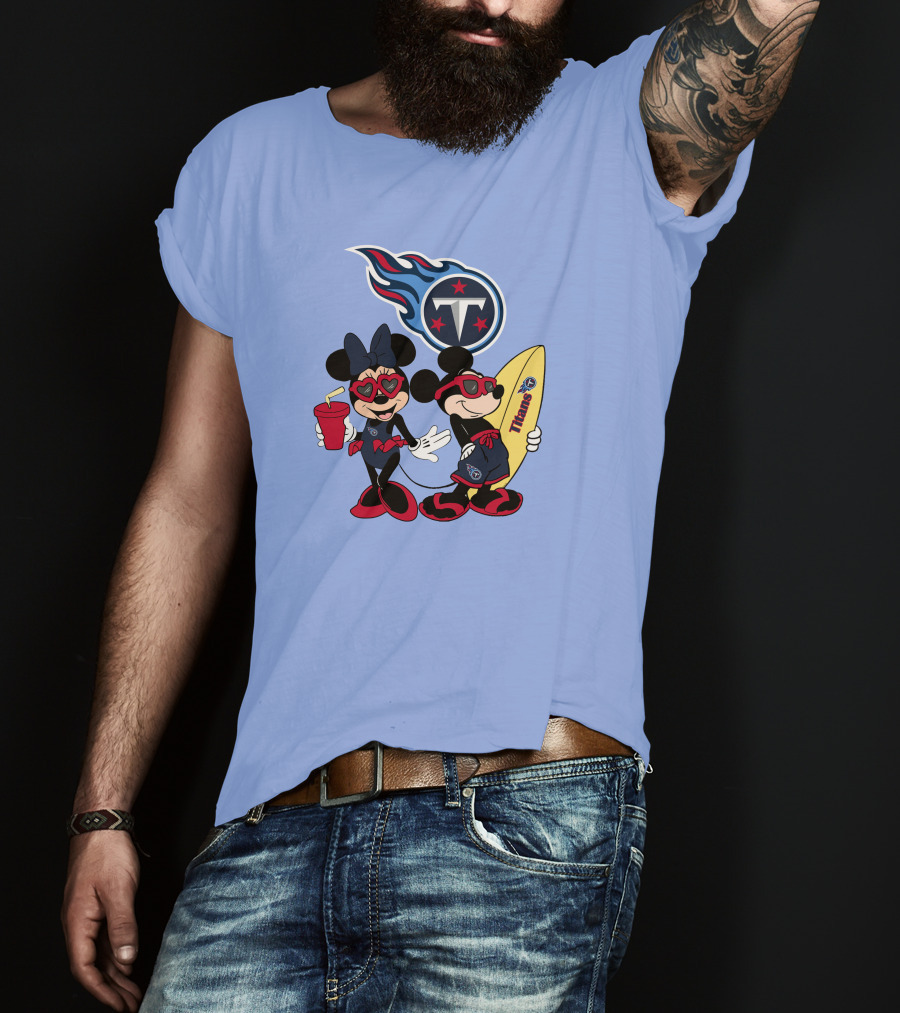 Titans Mickey Minnie Vacation With Tennessee Surfboard And Soda T-Shirt