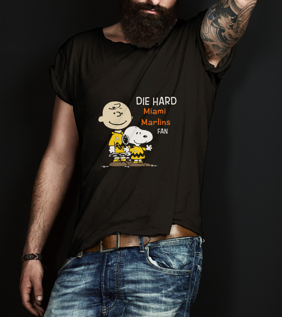 Die Hard Miami Marlins Fan Snoopy And Charlie Brown T-Shirt