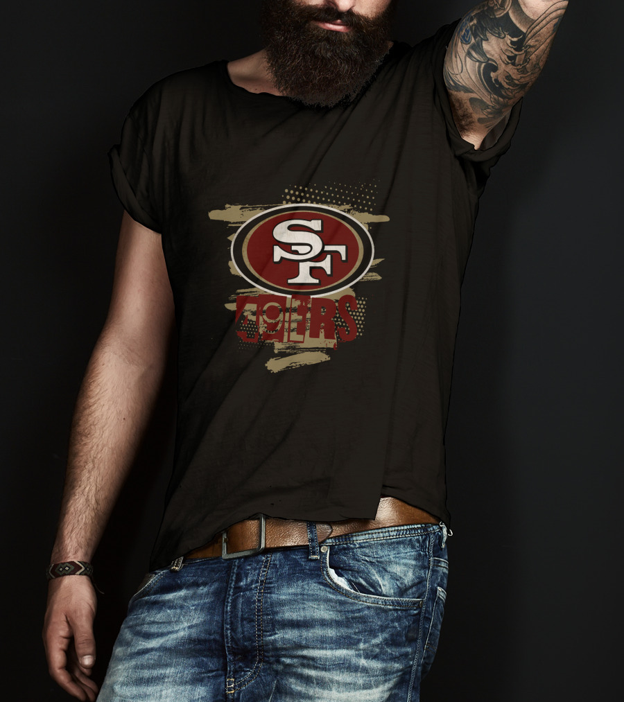 SF 49ERS Oval Red Logo With Distressed Background T-Shirt