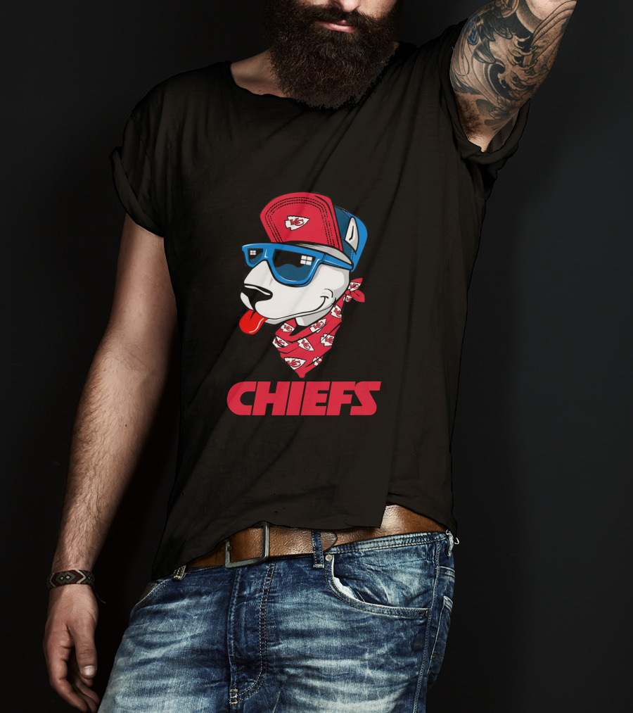 Chiefs Bull Terrier With Red Cap And Sunglasses T-Shirt