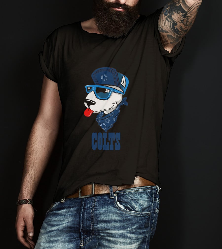 Colts Bull Terrier Wearing Sunglasses And Bandana With Horseshoe T-Shirt