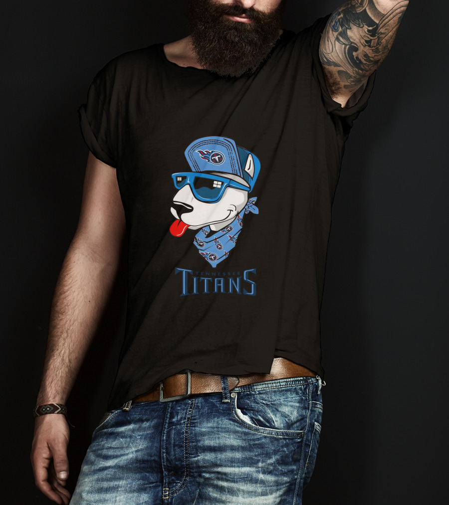 Tennessee Titans Bull Terrier Wearing Cap And Bandana T-Shirt