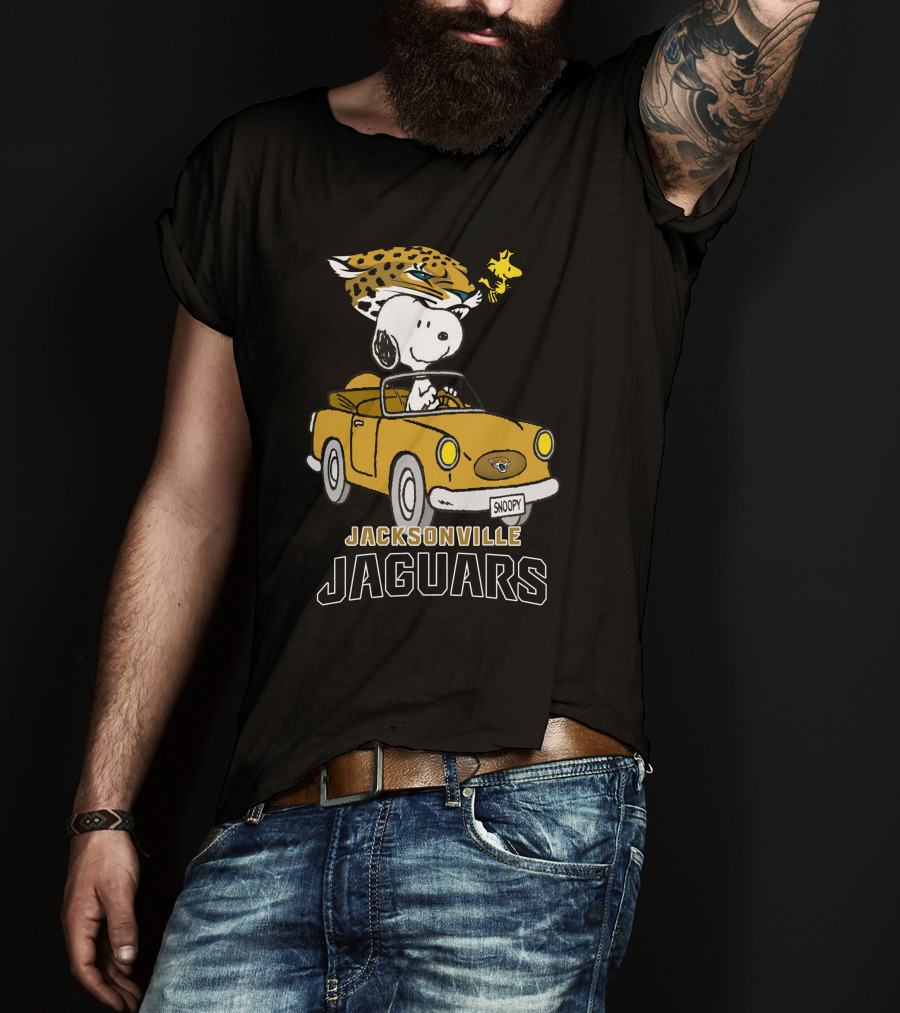 Jacksonville Jaguars Snoopy Driving Car With Woodstock T-Shirt