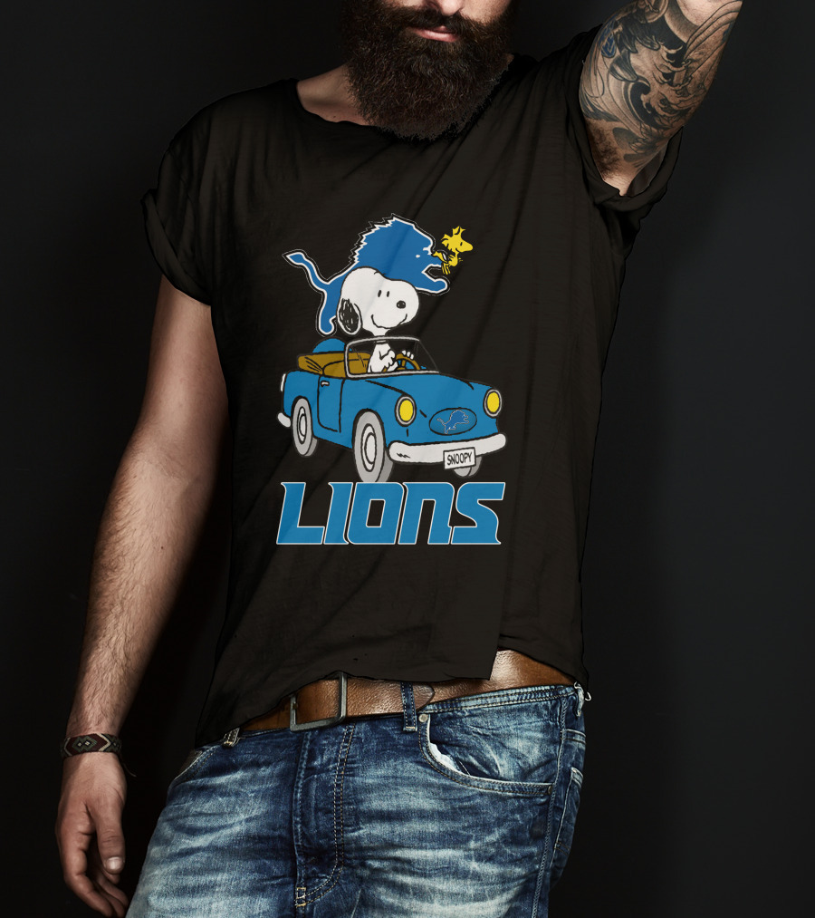 Lions Snoopy Detroit Football Ride With Woodstock T-Shirt