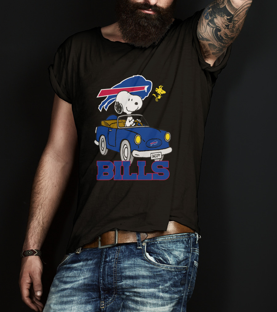Buffalo Bills Snoopy Driving Woodstock NFL Peanuts T-Shirt