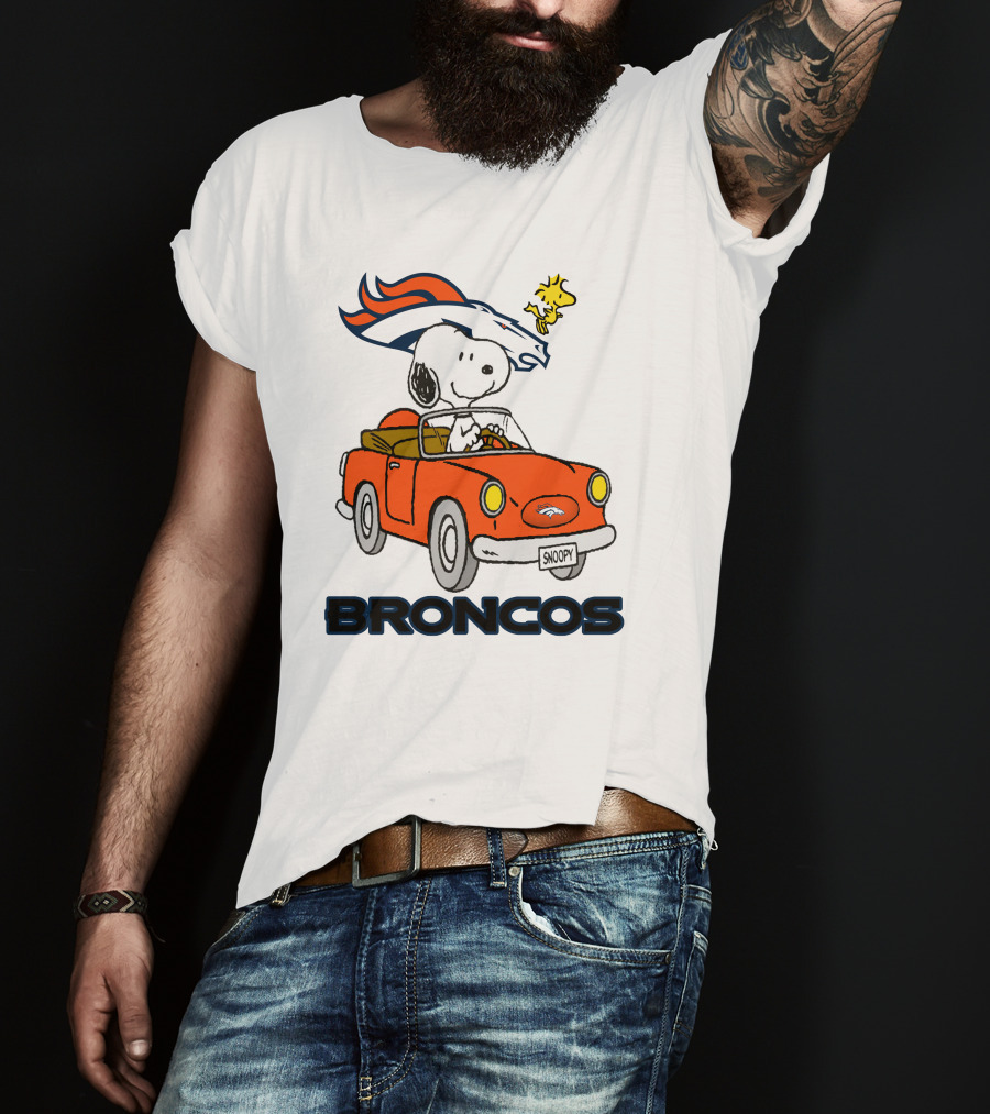 Broncos Snoopy Driving Adventure With Woodstock NFL T-Shirt