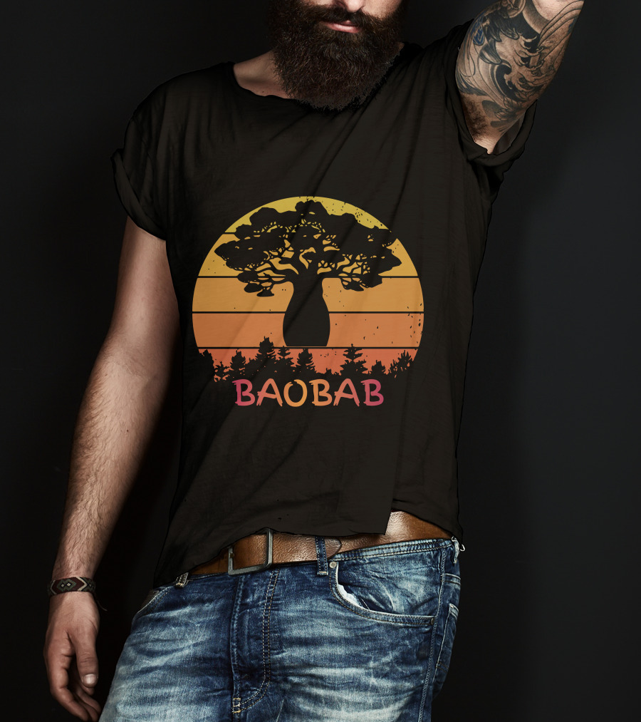 BAOBAB Sunset Silhouette Retro Vintage Forest Scene T-Shirt