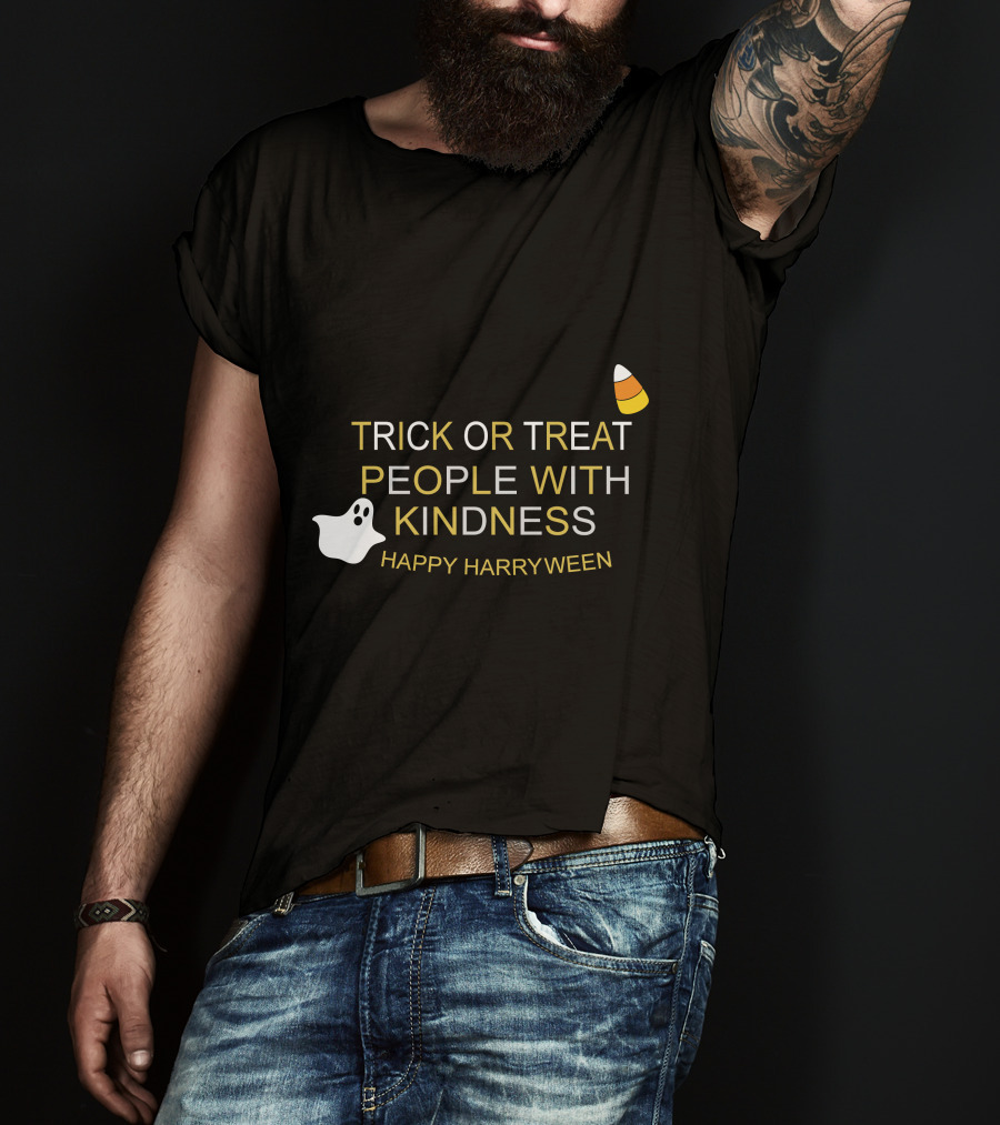 TRICK OR TREAT PEOPLE WITH KINDNESS HAPPY HARRYWEEN Ghost Candy Corn T-Shirt