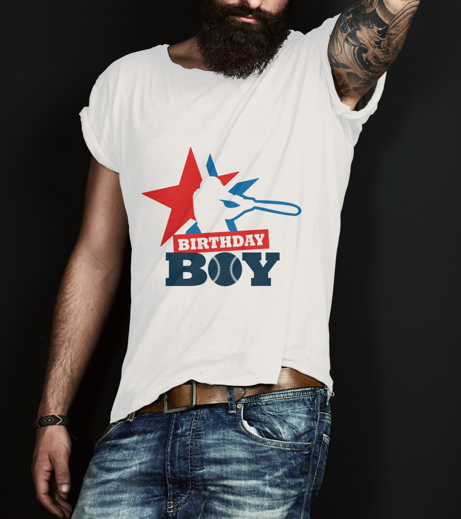 Birthday Boy Baseball Silhouette Star T-Shirt