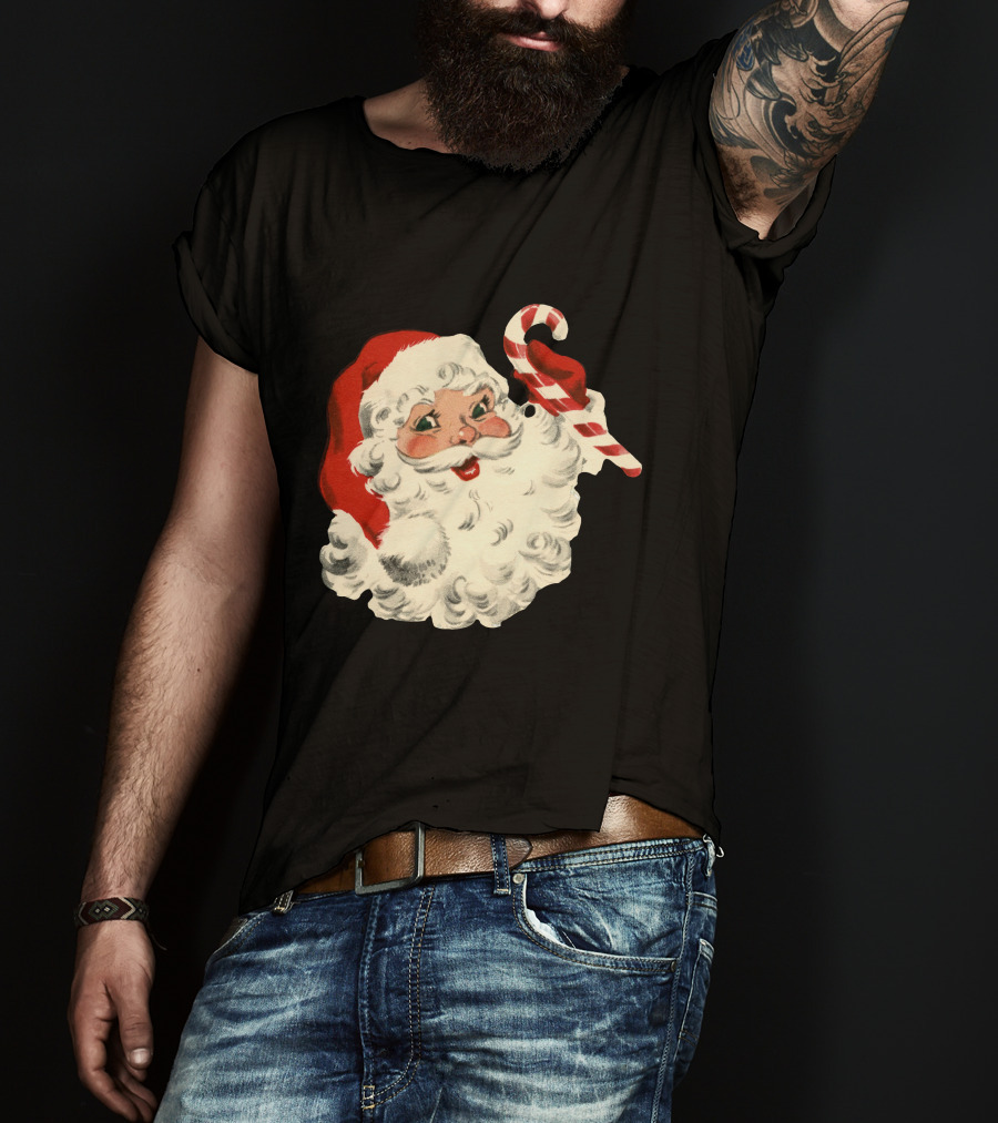 Retro Santa Claus Candy Cane Vintage Christmas T-Shirt