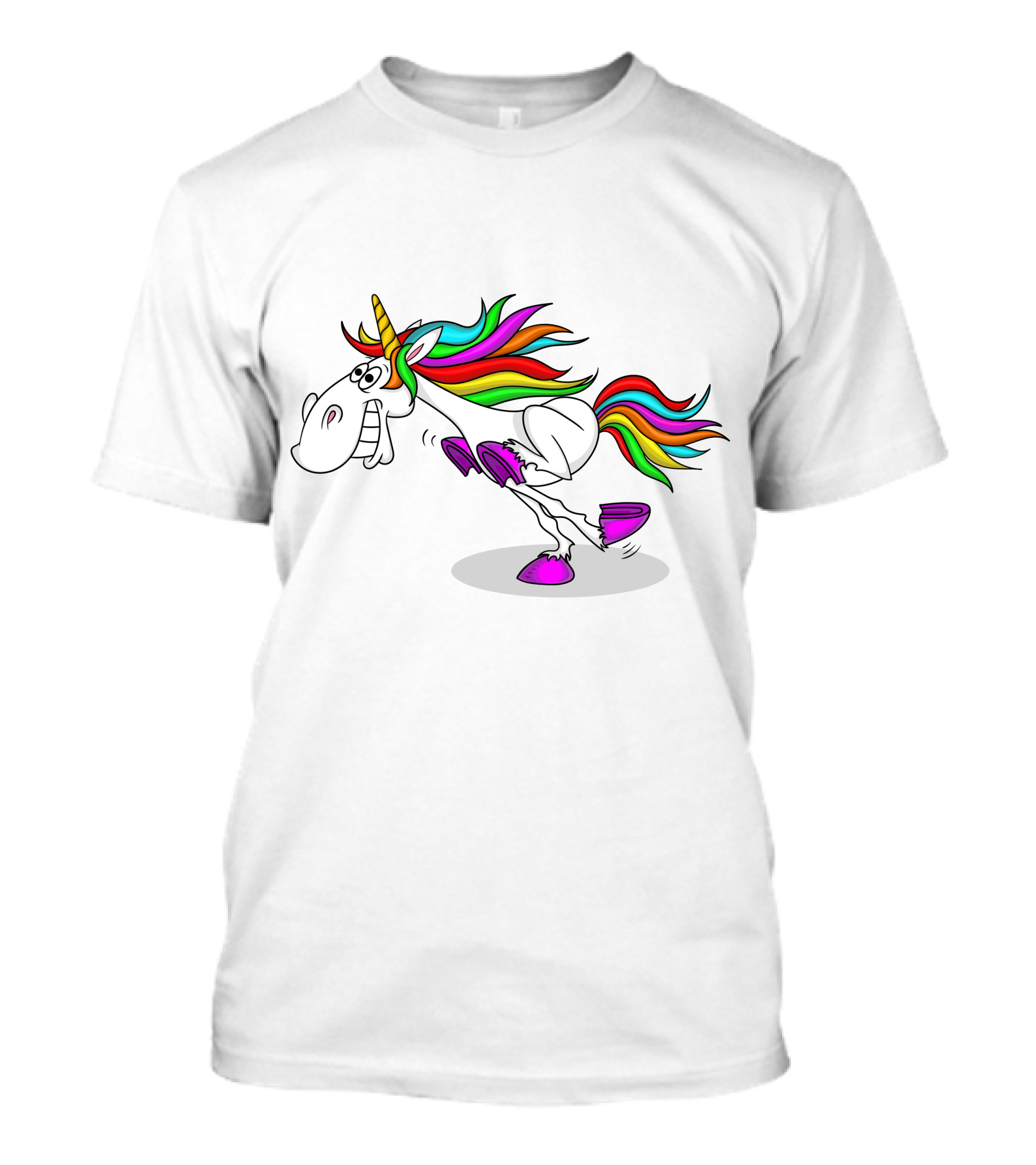 Funny Colorful Running Unicorn With Rainbow Hair T-Shirt