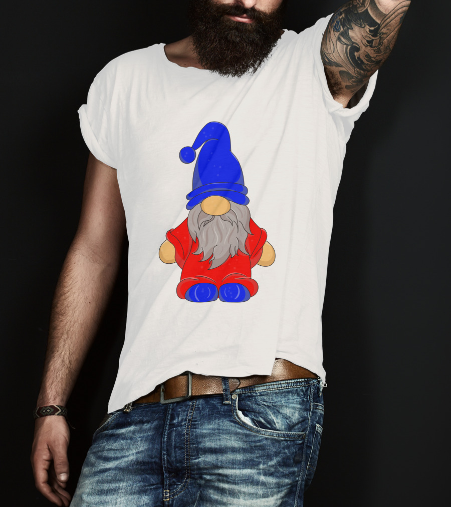 Funny Gnome With Blue Hat And Red Suit T-Shirt