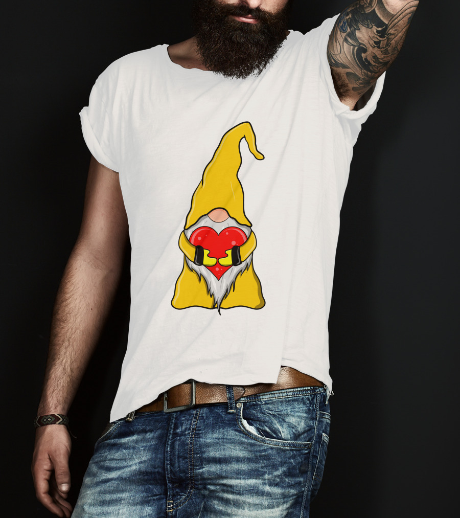 Gnome Holding Heart Hippie Valentine T-Shirt