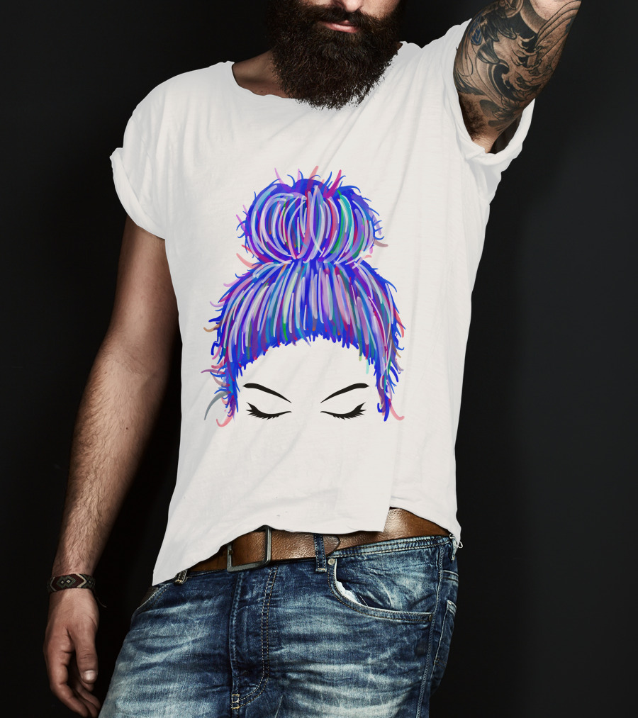 Messy Bun Mom Colorful Hair Updo T-Shirt