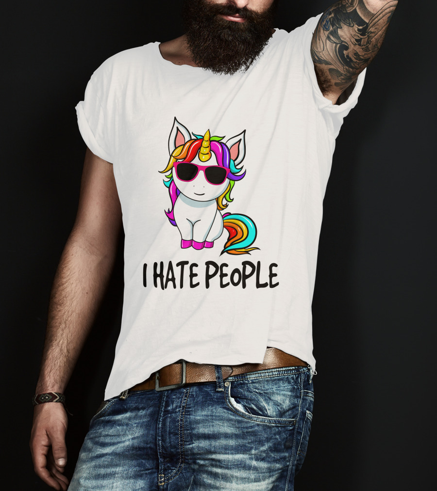 I Hate People Unicorn Rainbow Sunglasses T-Shirt