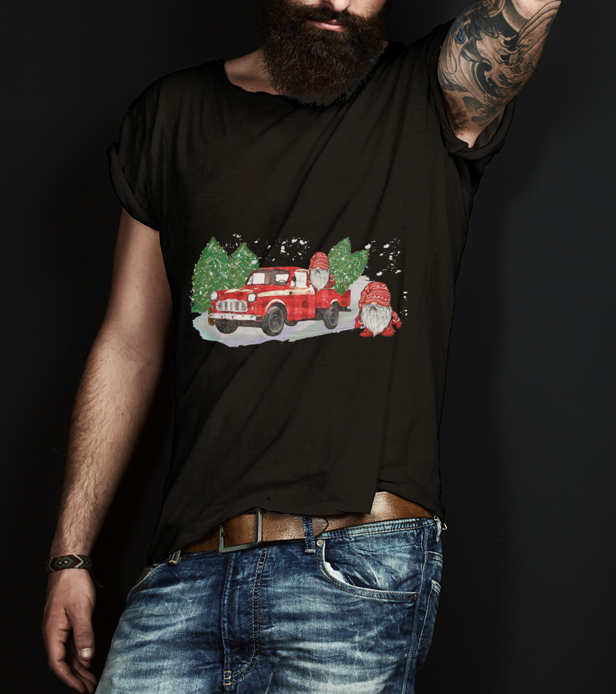 Christmas Tree Farm Red Pickup With Gnomes T-Shirt