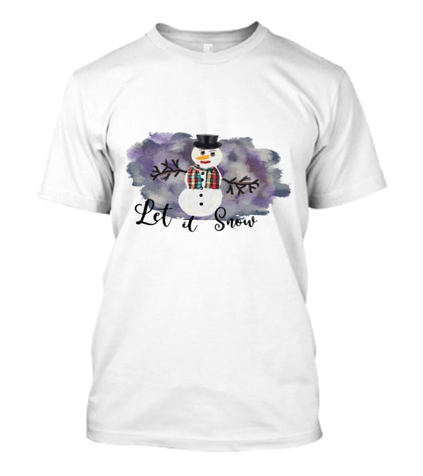 Let It Snow Hand Drawn Snowman Plaid Scarf Top Hat T-Shirt