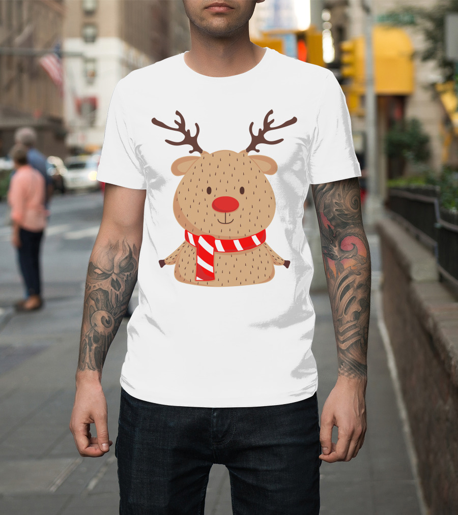 Baby Reindeer In Festive Winter Scarf T-Shirt