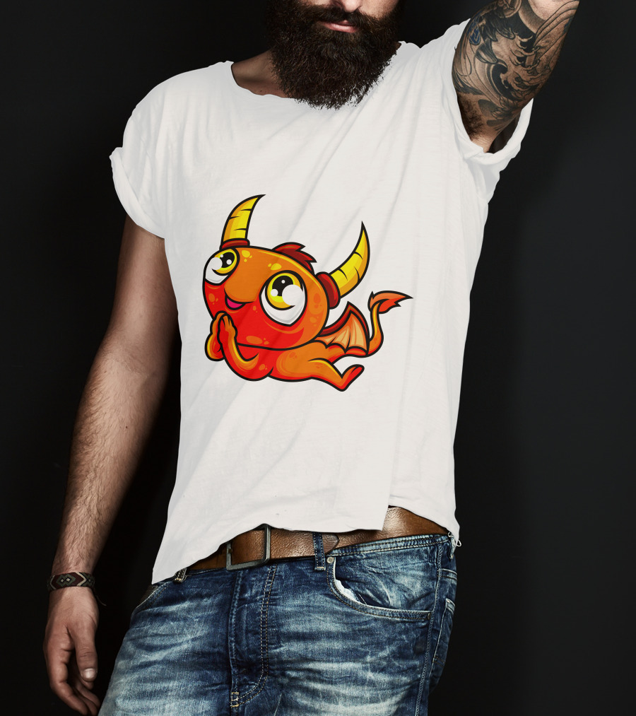 Orange Dragon Cute Cartoon Character With Horns And Wings T-Shirt