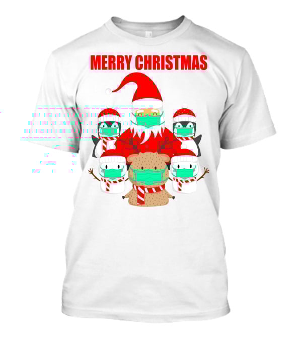 Merry Christmas Santa Deer Penguin Social Distance T-Shirt
