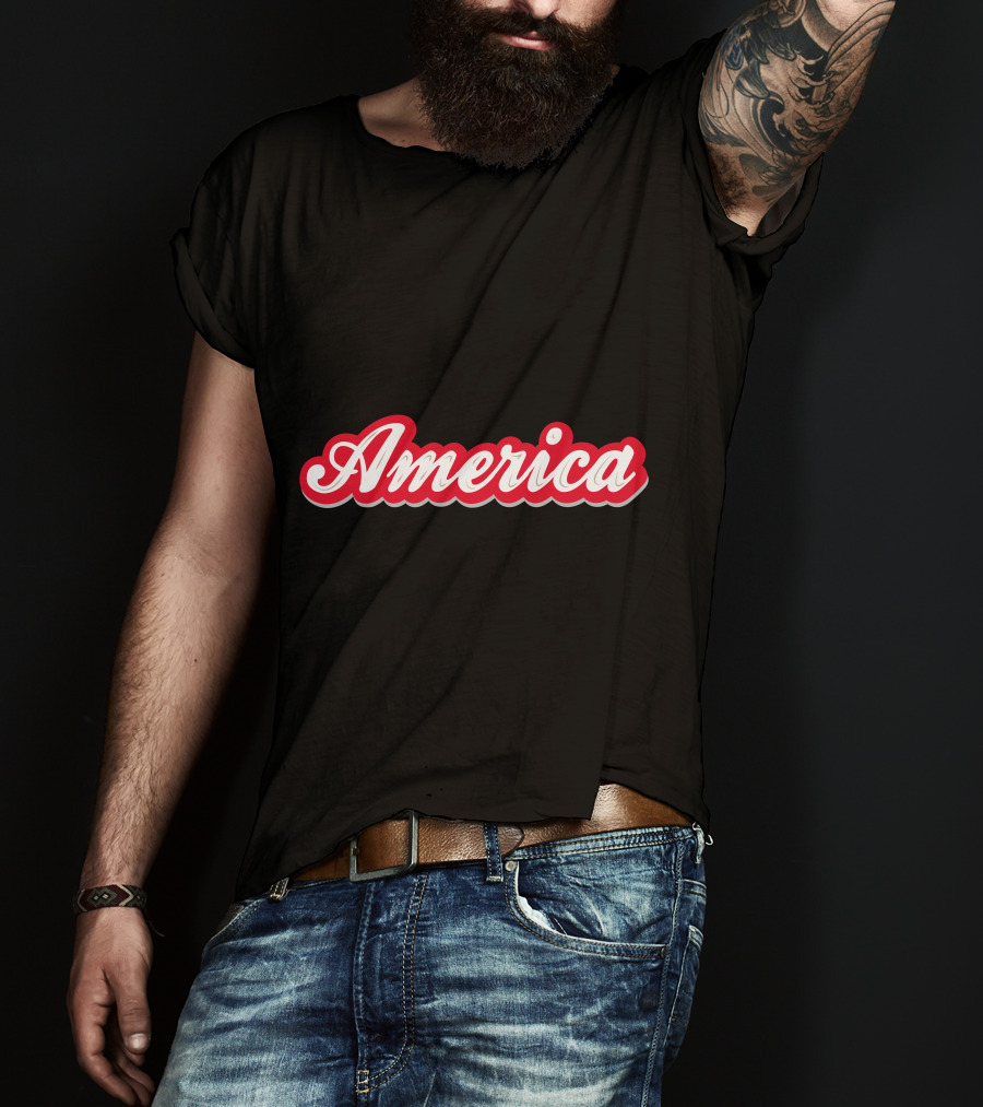 America Script Red White Cursive T-Shirt