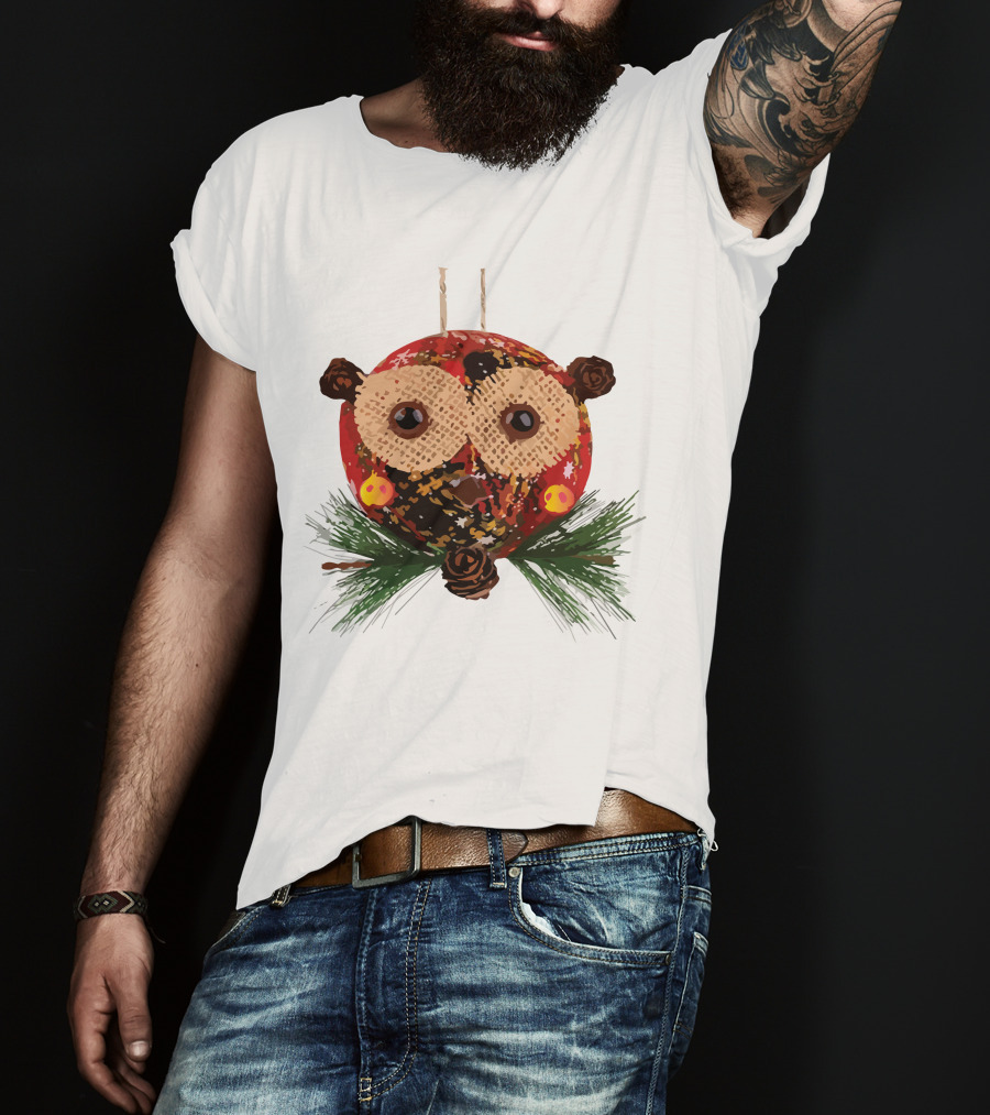 Christmas Ball Ornaments Owl With Pinecones And Greenery T-Shirt