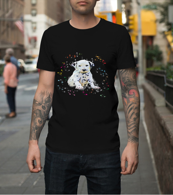 Shirt: Dalmatian Puppy Surrounded by Splashes of Colorful Snow T-Shirt Dalmatian Puppy Surrounded by Splashes of Colorful Snow T-Shirt