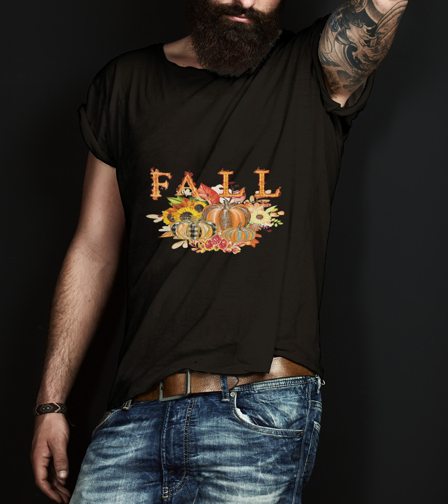 FALL Pumpkin Sunflowers And Leaves Thanksgiving T-Shirt